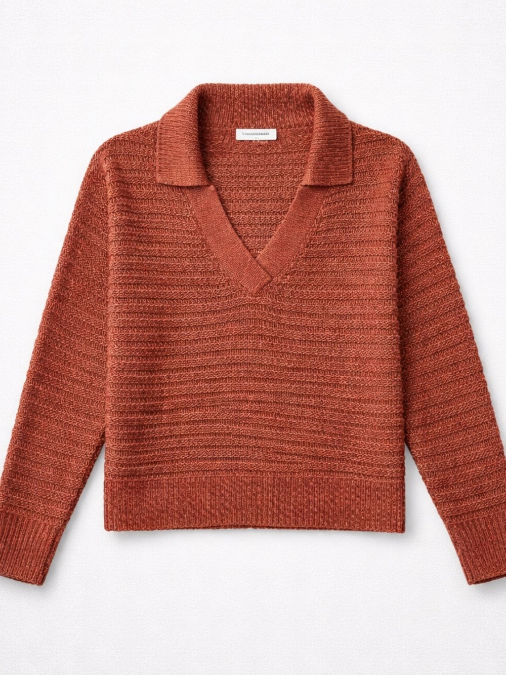EUC Club Monaco Linen Blend Oversized Rust V-Neck Johnny Collared Sweater (M)